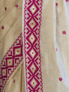 Banarasee Handwoven Semi-Tussar Saree With Resham Work & Geometric Border-Beige & Magenta