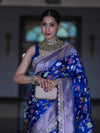 Banarasee Handloom Mashru Silk Saree With Jaal Design & Lace Border-Deep Blue