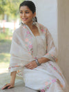 Banarasee Embroidered Linen Cotton Salwar Kameez Fabric With Dupatta-White