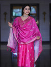 Banarasee Semi-Silk Zari Work Salwar Kameez Fabric With Digital Printed Dupatta Set-Pink
