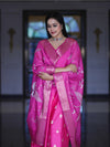 Banarasee Semi-Silk Zari Work Salwar Kameez Fabric With Digital Printed Dupatta Set-Pink