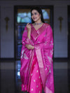 Banarasee Semi-Silk Zari Work Salwar Kameez Fabric With Digital Printed Dupatta Set-Pink