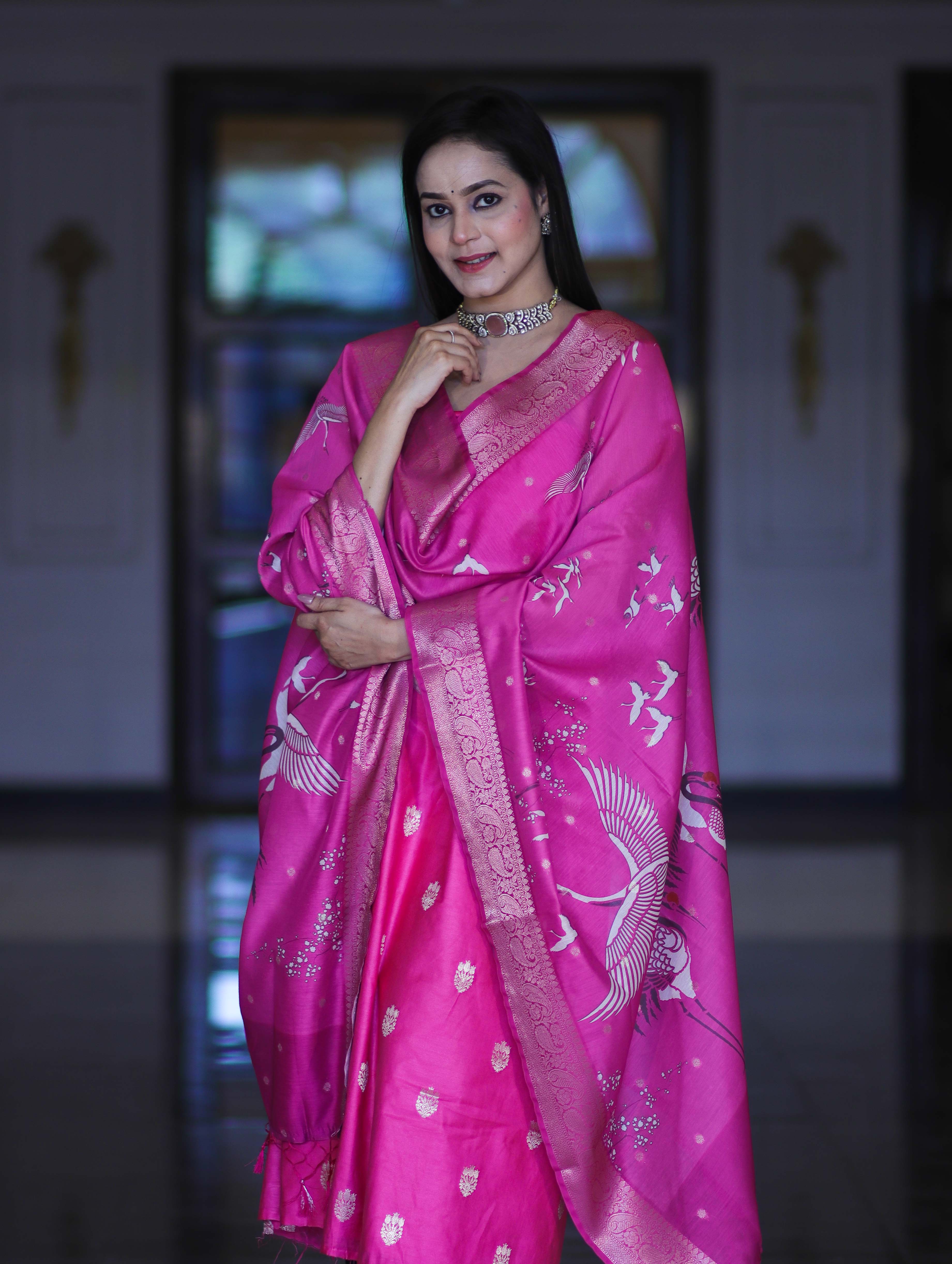 Banarasee Semi-Silk Zari Work Salwar Kameez Fabric With Digital Printed Dupatta Set-Pink