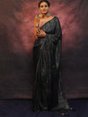 Banarasee Abstract Print Tissue Saree With Contrast Embroidered Blouse-Black
