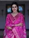 Banarasee Semi-Silk Zari Work Salwar Kameez Fabric With Digital Printed Dupatta Set-Pink