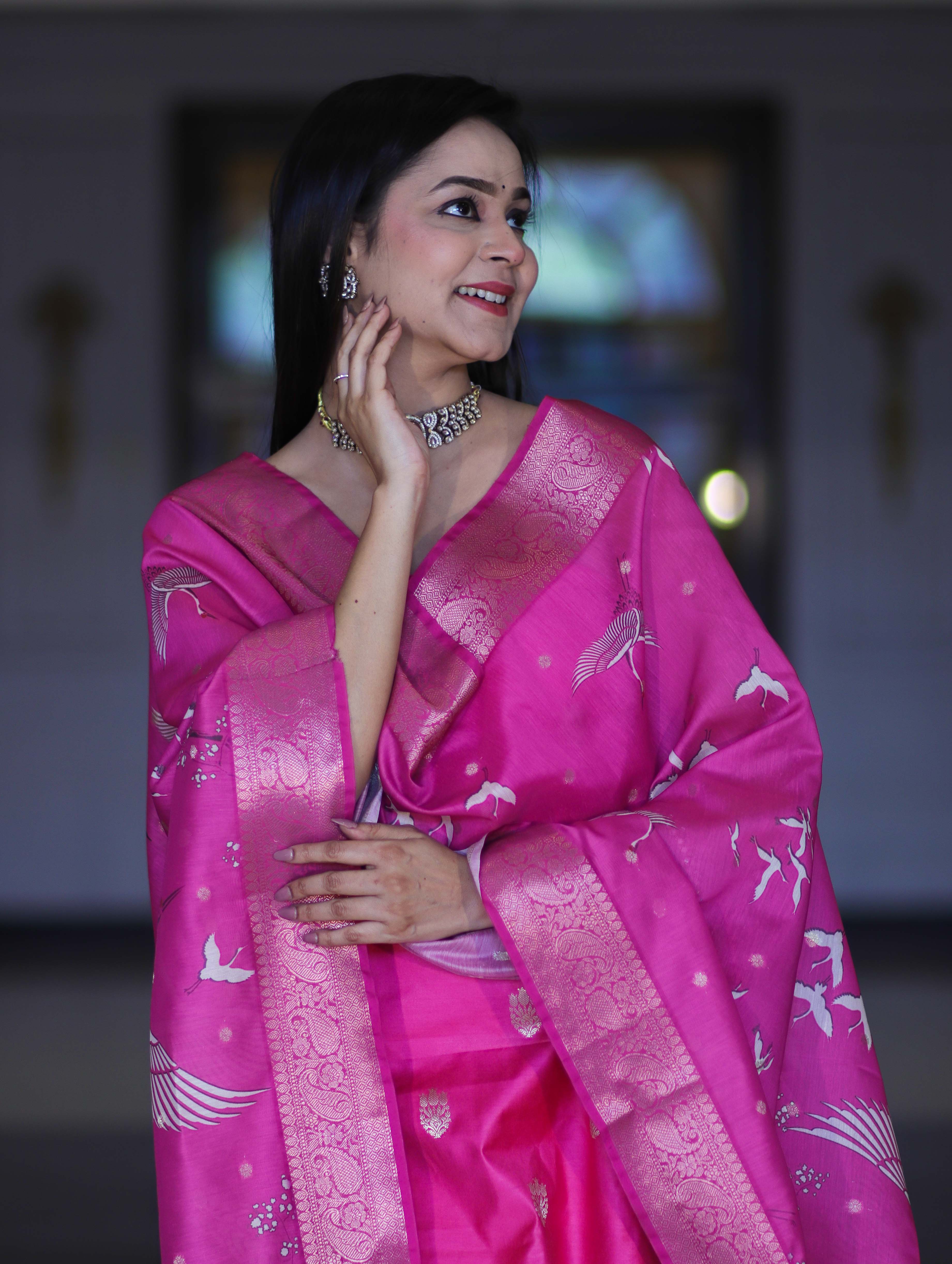 Banarasee Semi-Silk Zari Work Salwar Kameez Fabric With Digital Printed Dupatta Set-Pink
