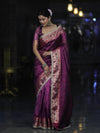 Banarasee Handloom Tissue Saree With Buti Design Contrast Border & Lace-Purple