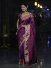 Banarasee Handloom Tissue Saree With Buti Design Contrast Border & Lace-Purple