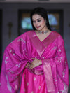 Banarasee Semi-Silk Zari Work Salwar Kameez Fabric With Digital Printed Dupatta Set-Pink