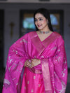 Banarasee Semi-Silk Zari Work Salwar Kameez Fabric With Digital Printed Dupatta Set-Pink
