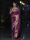 Banarasee Handloom Tissue Saree With Buti Design Contrast Border & Lace-Purple