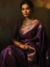 Banarasee Handwoven Dual Tone Semi Silk Saree With Zari Buti-Violet