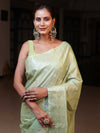 Banarasee Handwoven Semi Silk Saree With Zari Jaal Design-Light Green
