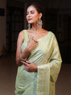 Banarasee Handwoven Semi Silk Saree With Zari Jaal Design-Light Green