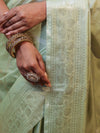 Banarasee Handwoven Semi Silk Saree With Zari Jaal Design-Light Green