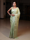 Banarasee Handwoven Semi Silk Saree With Zari Jaal Design-Light Green