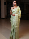 Banarasee Handwoven Semi Silk Saree With Zari Jaal Design-Light Green