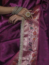 Banarasee Handloom Tissue Saree With Buti Design Contrast Border & Lace-Purple