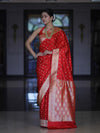 Banarasee Handloom Semi Katan Saree With Buti Work & Border-Red