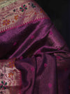 Banarasee Handloom Tissue Saree With Buti Design Contrast Border & Lace-Purple