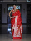 Banarasee Handloom Semi Katan Saree With Buti Work & Border-Red