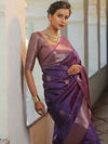 Banarasee Handwoven Dual Tone Semi Silk Saree With Zari Buti-Violet