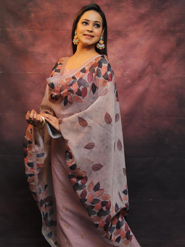 Banarasee Chanderi Cotton Zari Buti Salwar Kameez Fabric With Digital Print Dupatta-Mauve