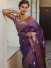 Banarasee Handwoven Dual Tone Semi Silk Saree With Zari Buti-Violet