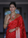 Banarasee Handloom Semi Katan Saree With Buti Work & Border-Red