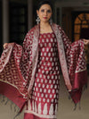 Banarasee Salwar Kameez Cotton Silk Resham Buti Woven Fabric-Wine