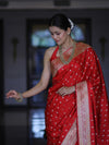 Banarasee Handloom Semi Katan Saree With Buti Work & Border-Red