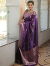 Banarasee Handwoven Dual Tone Semi Silk Saree With Zari Buti-Violet