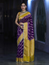 Banarasee Handloom Semi Silk Saree With Contrast Border & Lace-Violet & Yellow