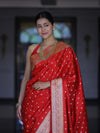Banarasee Handloom Semi Katan Saree With Buti Work & Border-Red
