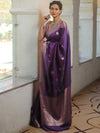 Banarasee Handwoven Dual Tone Semi Silk Saree With Zari Buti-Violet
