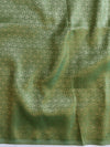 Banarasee Chiffon Saree With Foil Print & Gold Zari Lace Border-Henna Green