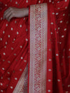Banarasee Handloom Semi Katan Saree With Buti Work & Border-Red