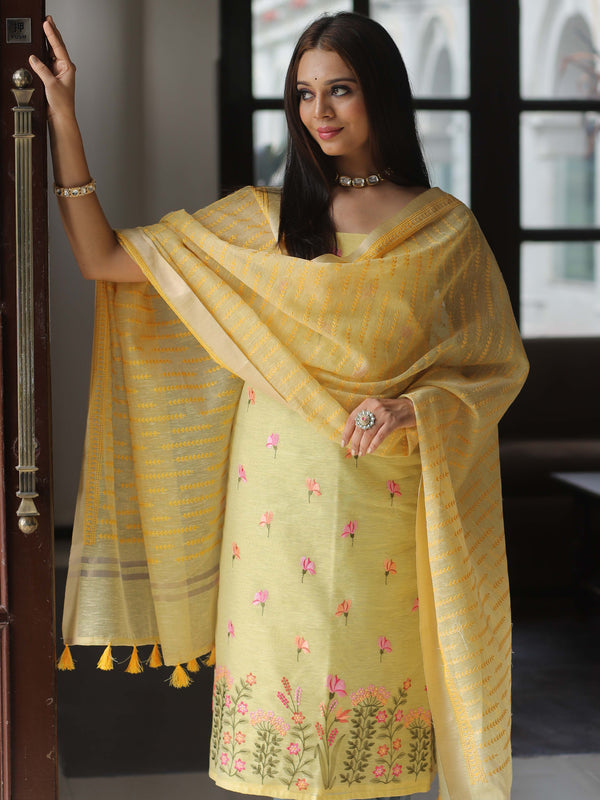 Banarasee Salwar Kameez Soft Cotton Resham Woven Fabric With Contrast