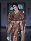 Banarasee Semi-Silk Zari Work Salwar Kameez Fabric With Digital Printed Dupatta Set-Brown