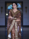 Banarasee Semi-Silk Zari Work Salwar Kameez Fabric With Digital Printed Dupatta Set-Brown