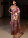 Banarasee Tissue Saree With Stripes Design Tanchoi Border & Lace-Light Pink