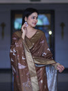 Banarasee Semi-Silk Zari Work Salwar Kameez Fabric With Digital Printed Dupatta Set-Brown