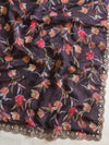 Banarasee Chiffon Floral Print Saree & Hand Work With Scallop Border-Brown