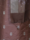Banarasee Semi-Silk Zari Work Salwar Kameez Fabric With Digital Printed Dupatta Set-Brown