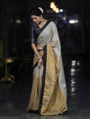 Banarasee Handloom Dual Color Plain Tissue Saree With Lace-Gold & Silver