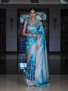 Banarasee Handloom Mashru Silk Saree With Jaal Design & Lace Border-Sky Blue