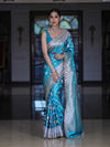 Banarasee Handloom Mashru Silk Saree With Jaal Design & Lace Border-Sky Blue