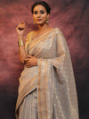 Banarasee Handwoven Zari Border Soft Tissue Saree-Grey