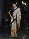 Banarasee Handloom Dual Color Plain Tissue Saree With Lace-Gold & Silver