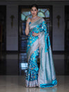 Banarasee Handloom Mashru Silk Saree With Jaal Design & Lace Border-Sky Blue